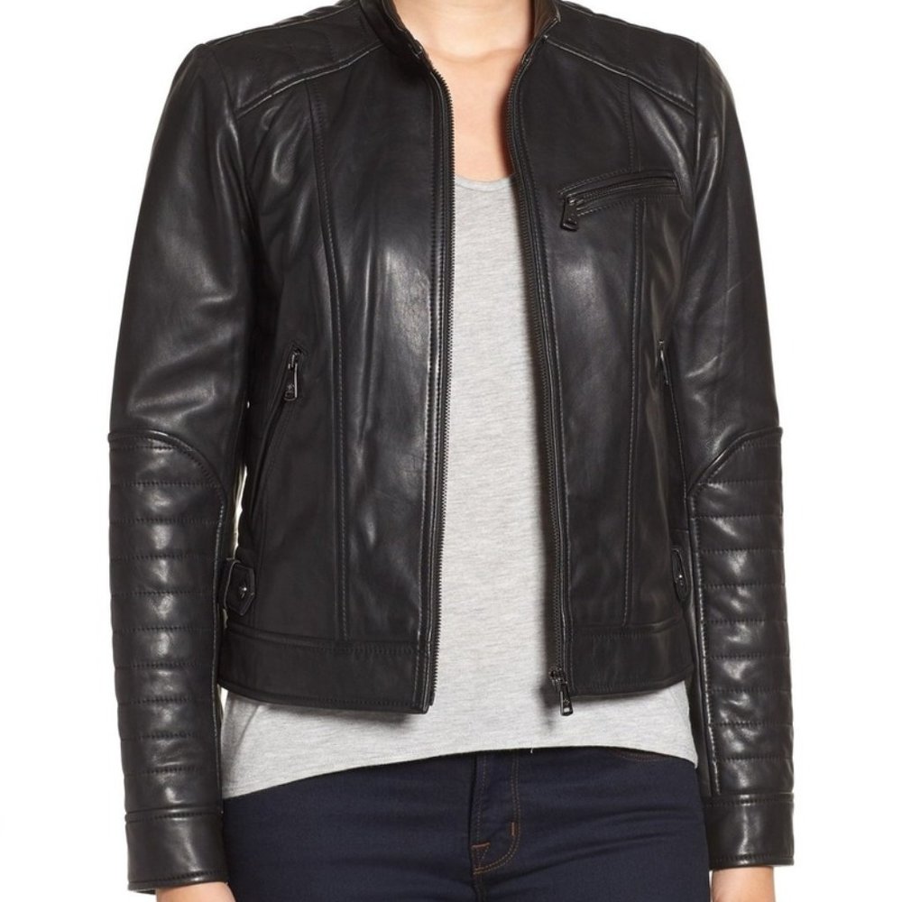 Bernardo Genuine Leather Moto Quilted Jacket
